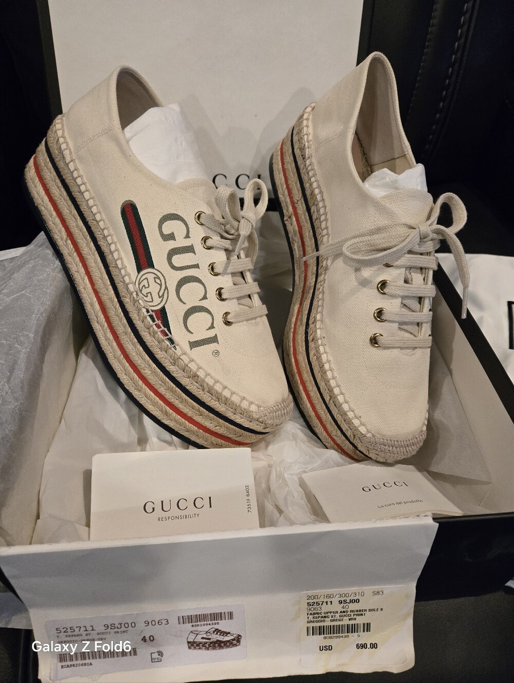 Gucci Womens Cream 2" Platform Linen Shoes